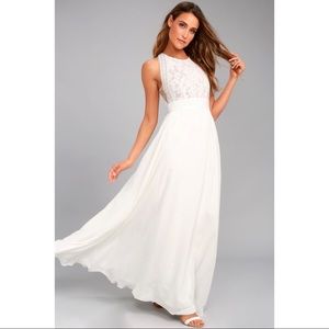 Lulus Forever and Always White Lace Maxi Dress
